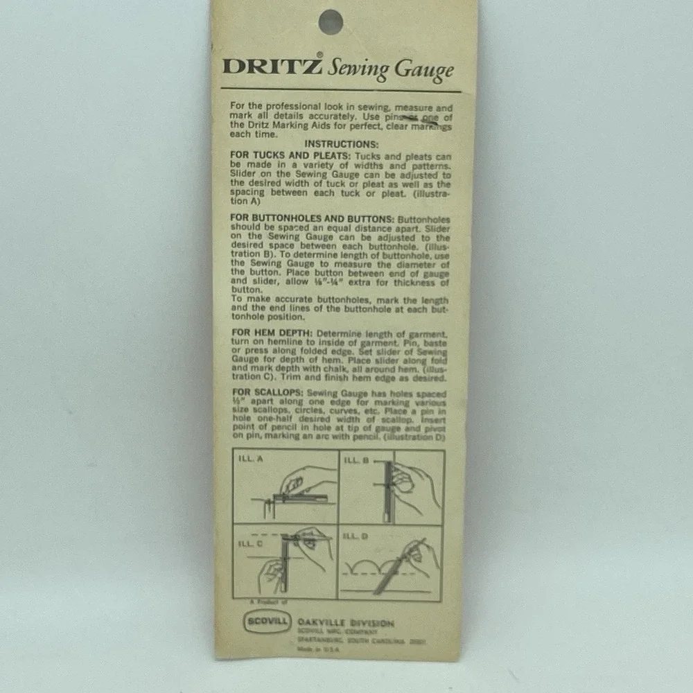 Vintage 1960's Scovill Dritz Sewing Gauge 6